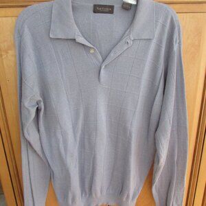 Van Heusen Mens Sweater Sz Medium Button Polo Long Sleeve Cotton Light Blue